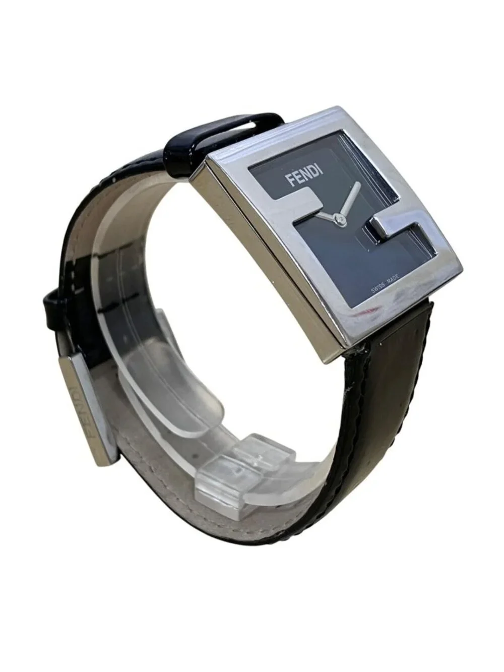 Fendi Orologi Watch SS Leather Quartz Black Dial